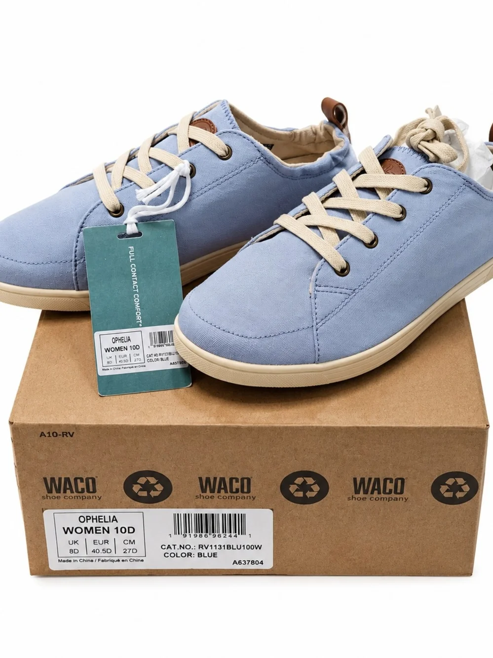 Revitalign‎ Ophelia Blue Canvas Comfort Sneakers Women's 10D Wide NWT